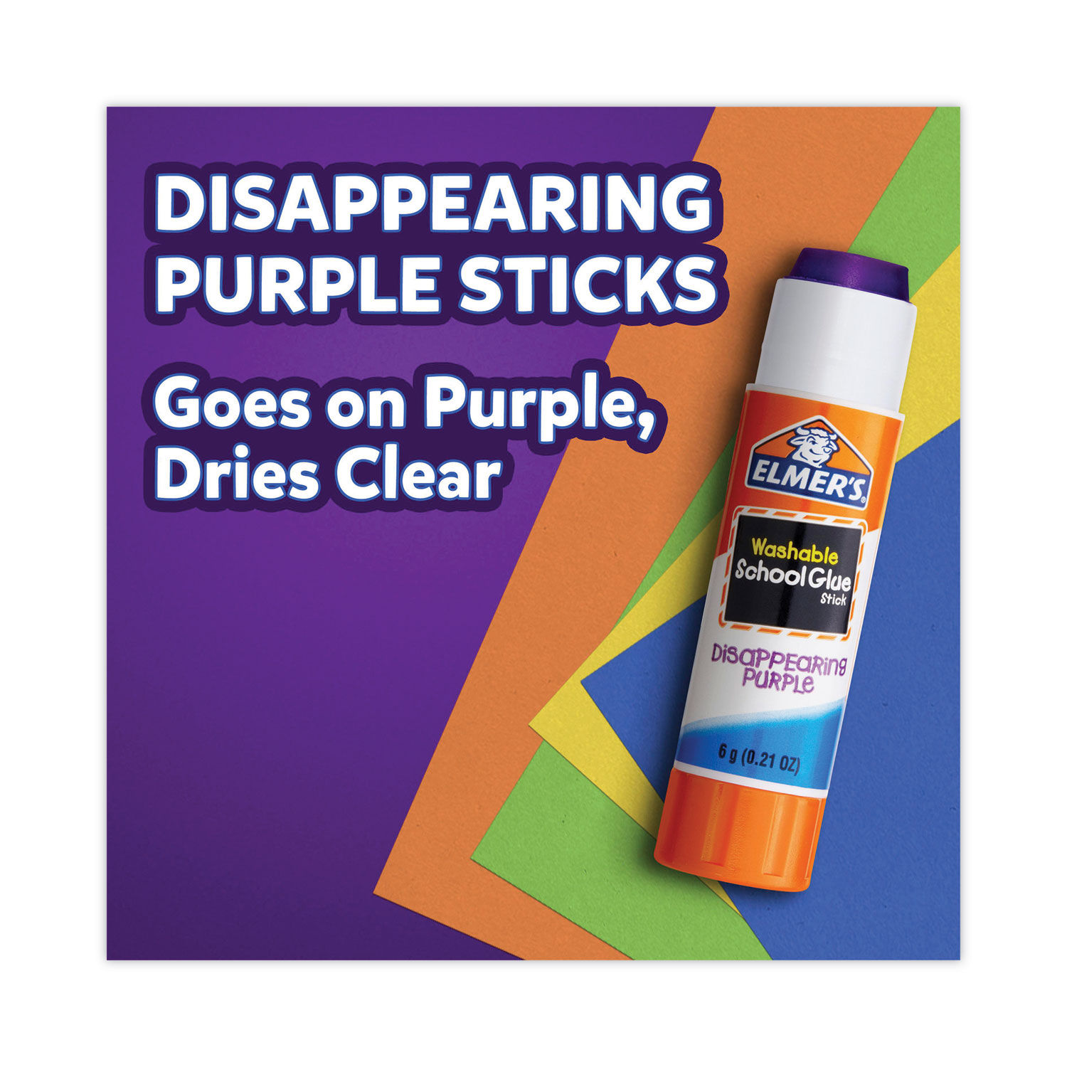 5 PACK Elmers Goes On Purple Dries Clear Glue Sticks