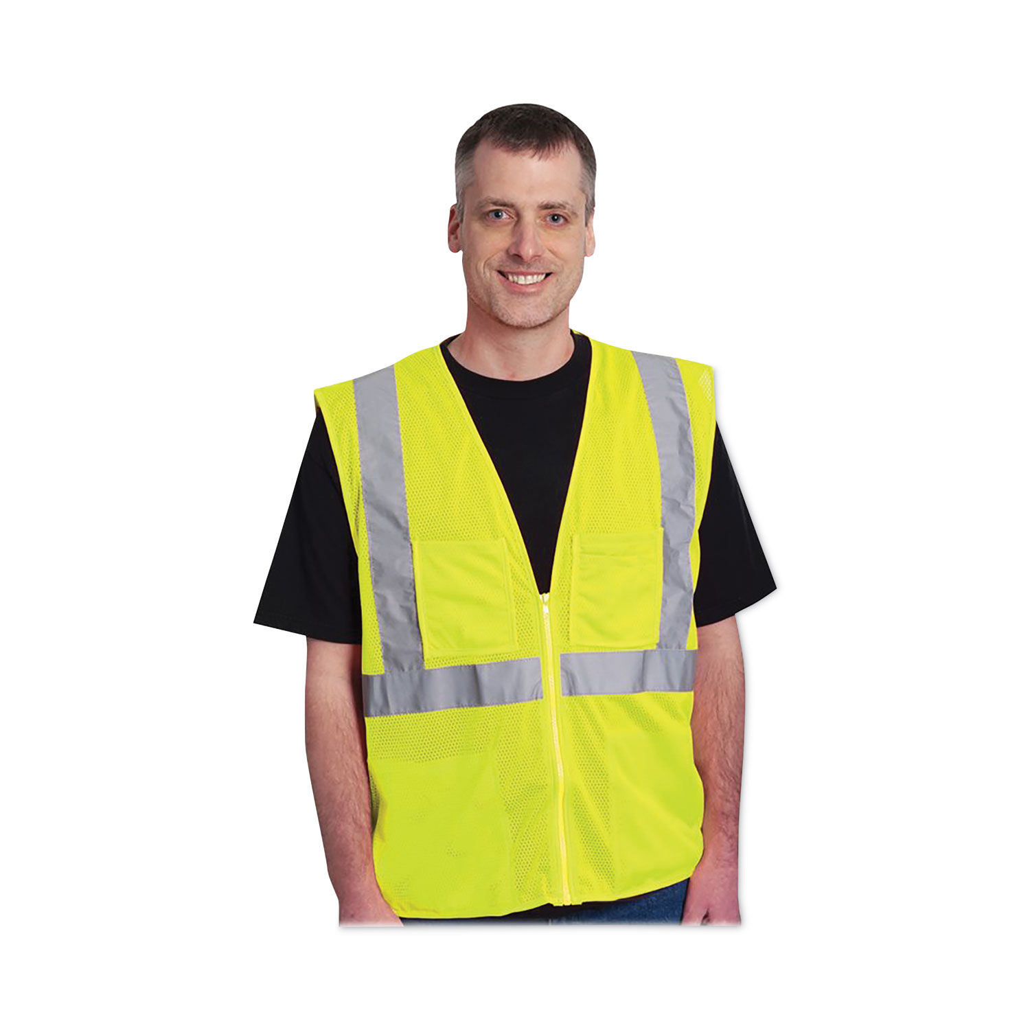 ANSI Class Four Pocket Zipper Safety Vest by PIP PID302MVGZ4PLY3 