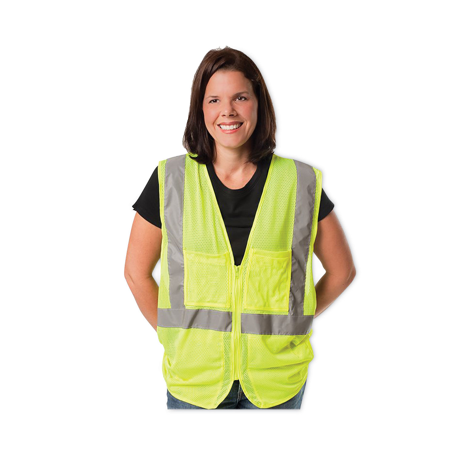 ANSI Class Four Pocket Zipper Safety Vest by PIP PID302MVGZ4PLY3 