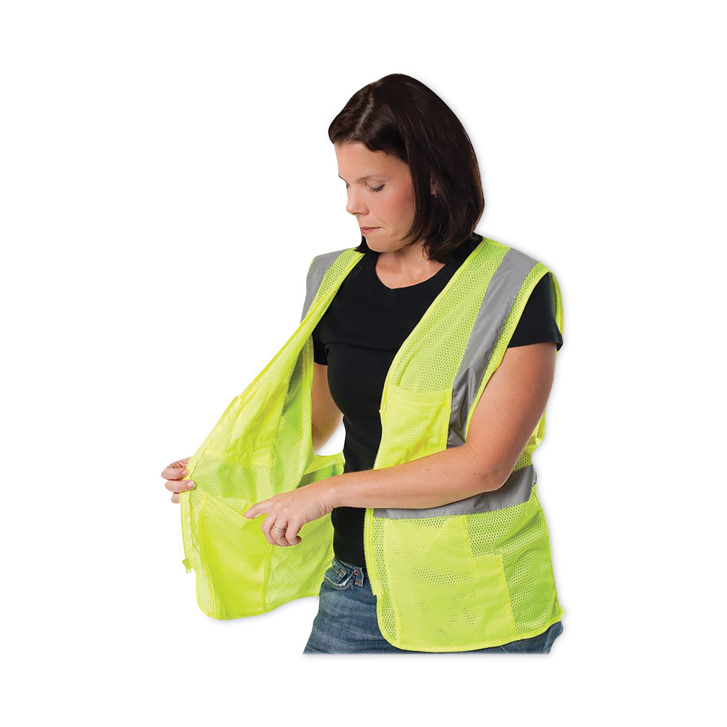 ANSI Class Four Pocket Zipper Safety Vest by PIP PID302MVGZ4PLY3 