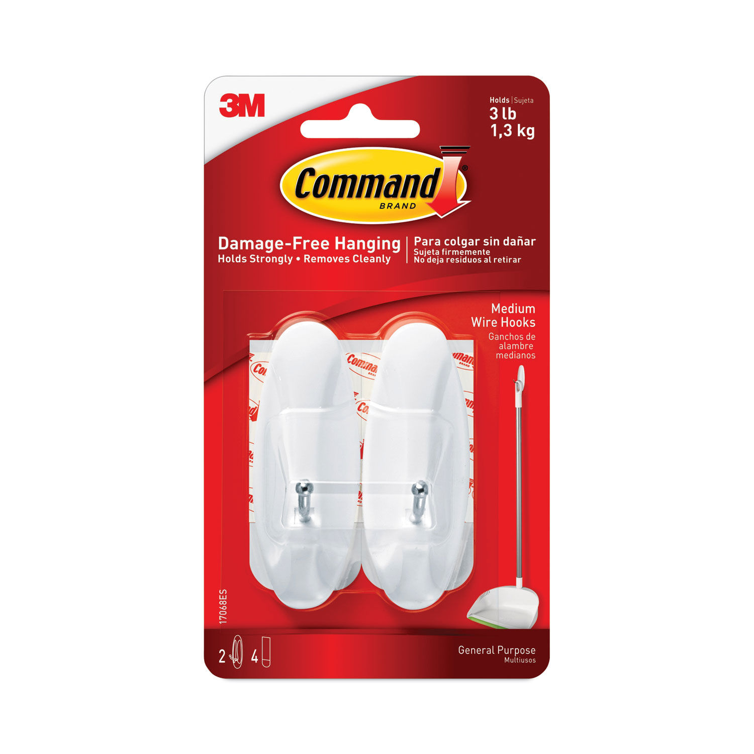 Command 3lb. Medium White Wire Hooks (2 Hooks, 4 Strips) 17068ES - The Home  Depot