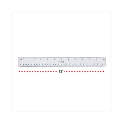 Universal UNV59022 Clear Plastic Ruler, Standard/Metric, 12