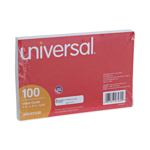 Universal Unruled Index Cards 4 x 6 White 100/Pack