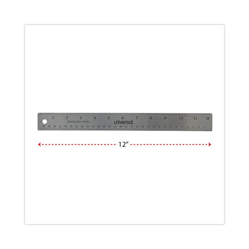 Stainless Steel Ruler with Cork Back and Hanging Hole, Standard/Metric, 12  Long