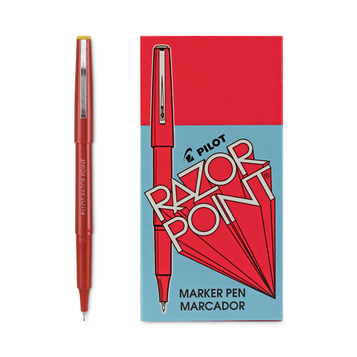 Razor Point Fine Line Porous Point Pen, Stick, Extra-Fine 0.3 mm, Red Ink,  Red Barrel, Dozen