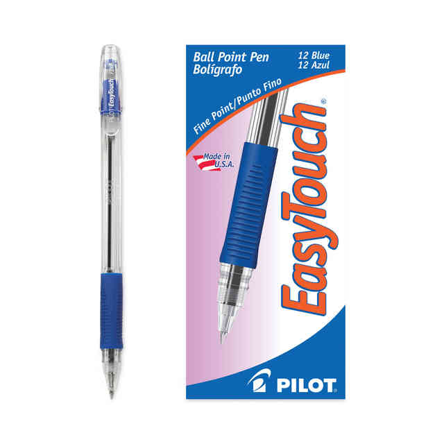 EasyTouch Ballpoint Pen, Stick, Fine 0.7 mm, Blue Ink, Clear/Blue Barrel,  Dozen