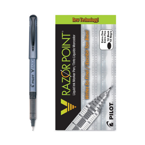 V Razor Point Liquid Ink Porous Point Pen, Stick, Extra-Fine 0.5 mm, Black  Ink, Gray Barrel, Dozen