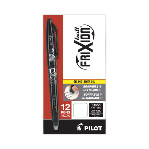 Pilot, FriXion Ball Erasable & Refillable Gel Ink Pens, Fine Point 0.7 mm,  Pack of 12, Black