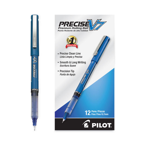 Precise V7 Roller Ball Pen, Stick, Fine 0.7 mm, Blue Ink, Blue