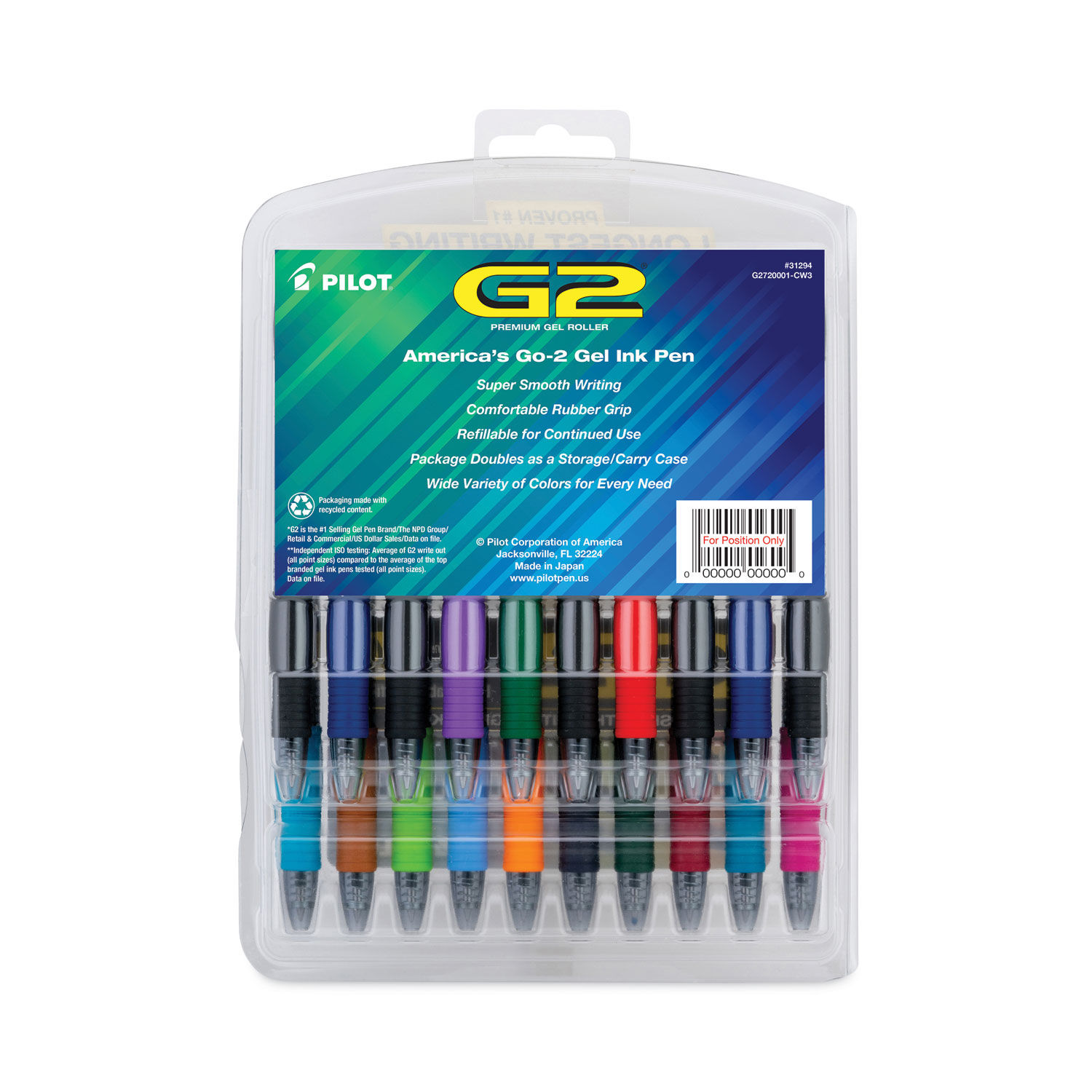 Pilot+G2+07+Pen+With+Refills+0.7mm+Blue+GEL+Ink+9+Piece+Assortment+Pack for  sale online