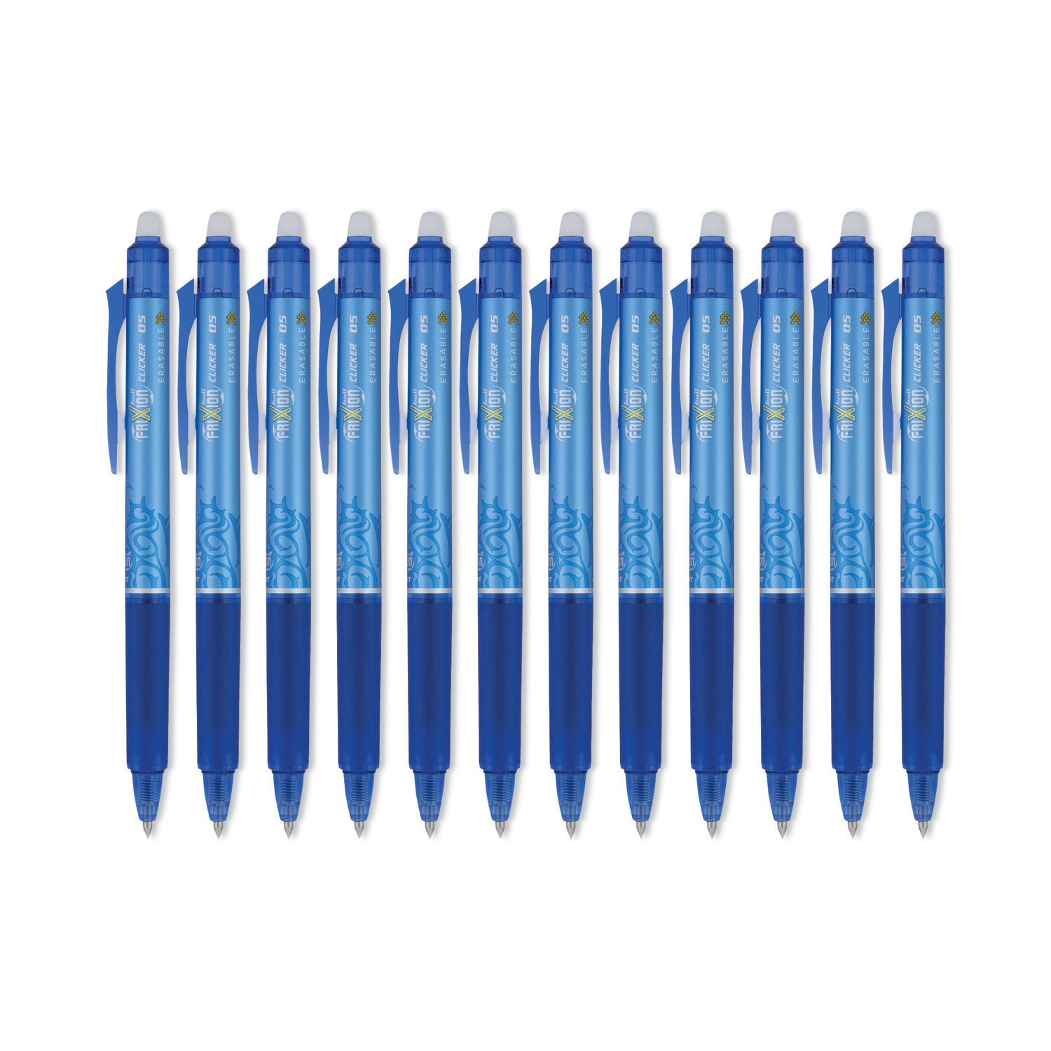 FriXion Clicker Erasable Gel Pen, Retractable, Extra-Fine 0.5 mm, Blue Ink,  Blue Barrel, Dozen