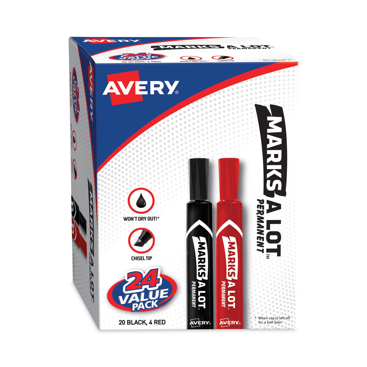 Avery Permanent Markers, Regular Desk-Style, 24 Assorted - AVE98187 