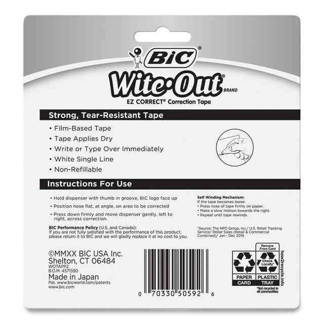 BIC Wite-Out EZ Correct Correction Tape, White, 4 Count