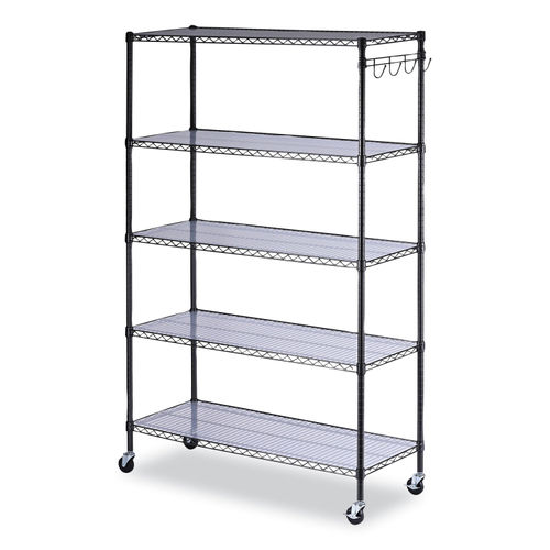 Alera 5-Shelf Wire Shelving Kit with Casters and Shelf Liners