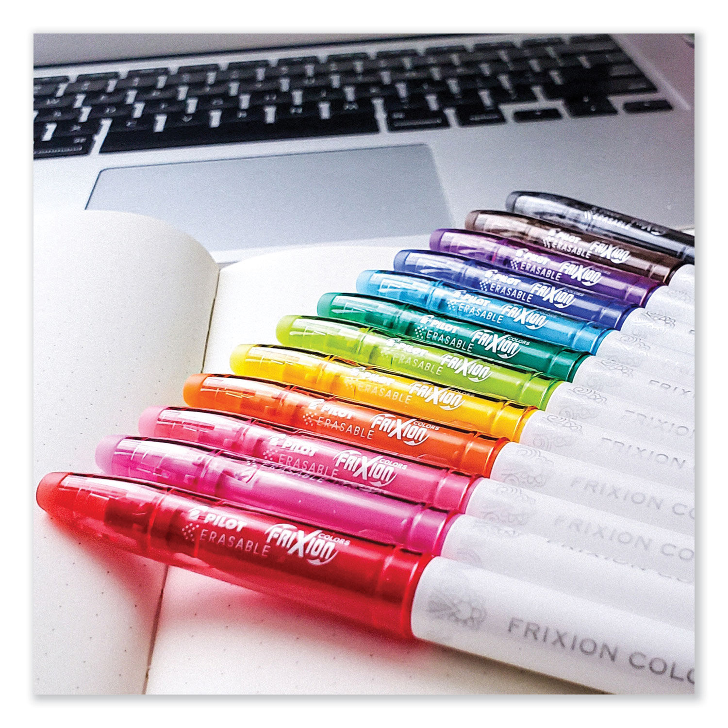 Pilot FriXion Colors Erasable Stick Marker Pen, Bold 2.5 mm, Assorted Ink, White Barrel, 6/Pack