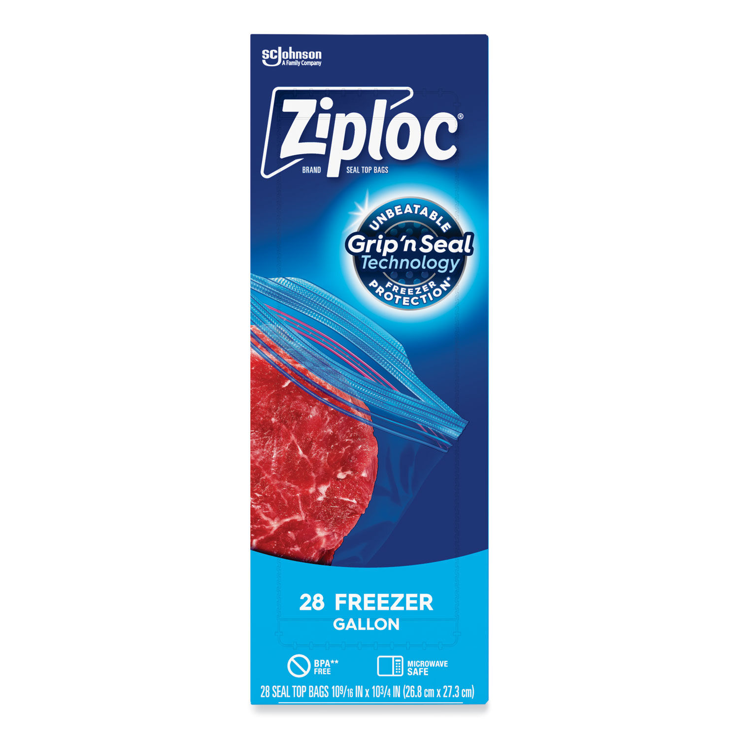 Ziploc Zipper Freezer Bags, 2 gal, 2.7 mil, 13 x 15.5, Clear, 100/Carton