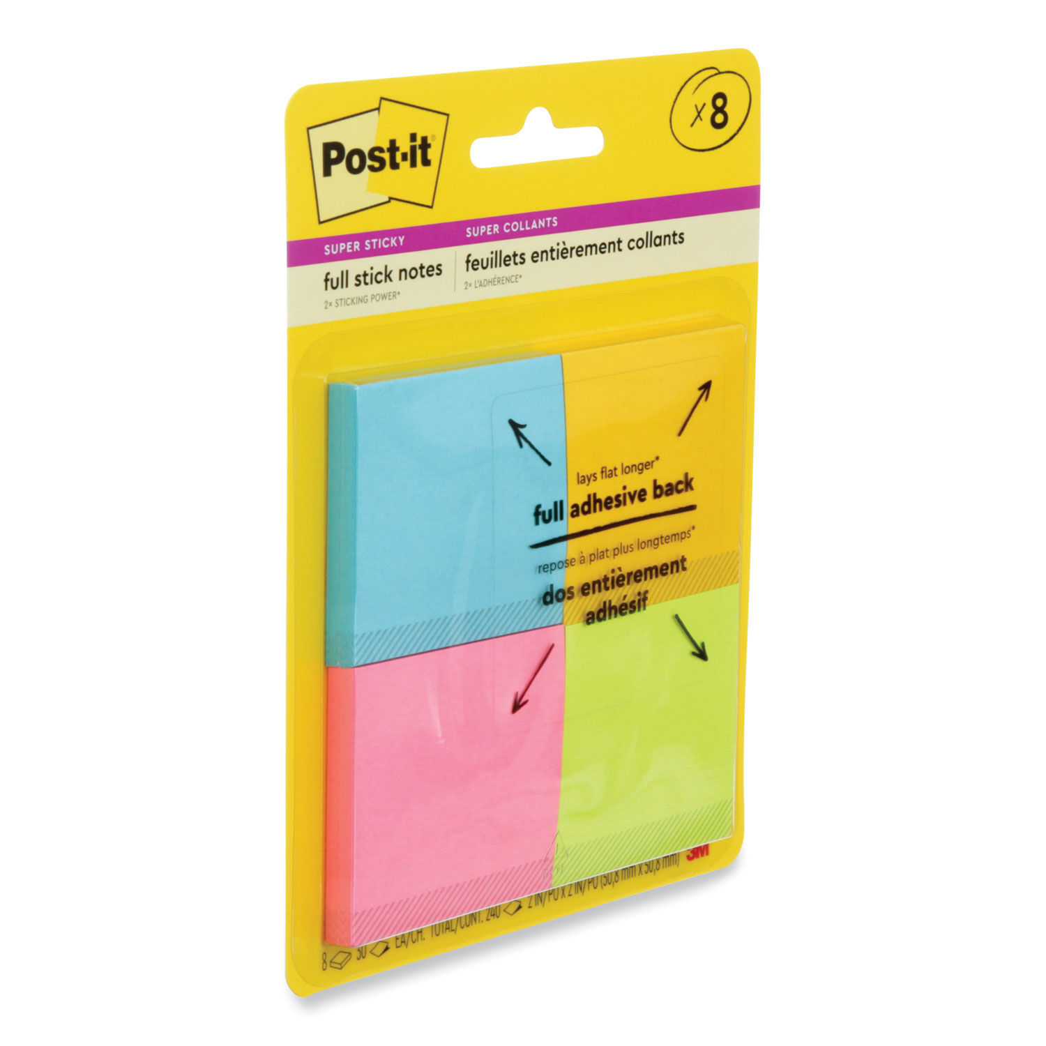 Post-it Super Sticky Full Adhesive Notes, 2x Sticking Power, 2 x