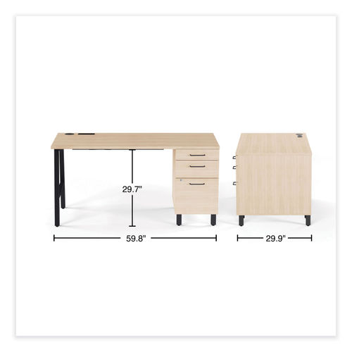 Union & Scale Essentials Single-Pedestal L-Shaped Desk with Integrated Power Management, 59.8 x 59.8 x 29.7, Natural Wood/Black