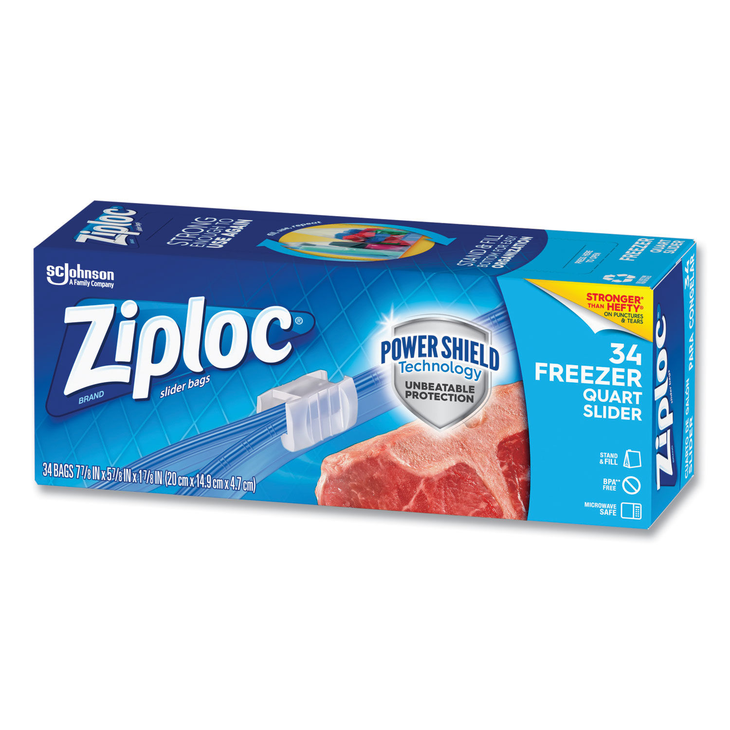 Ziploc Slider Freezer Bags, Quart, 34/Carton (316486)