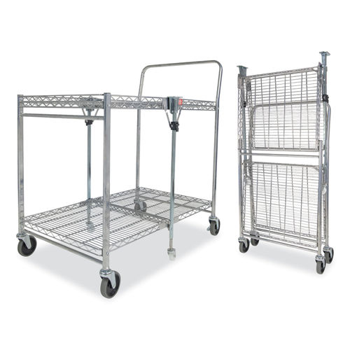 Bostitch Stowaway Folding Carts 2 Shelves 35W x 37.25d x 22H Chrome 250 lb Capacity