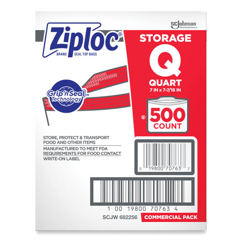 Ziploc Double Zipper Storage Bag, Quart, 48 CT