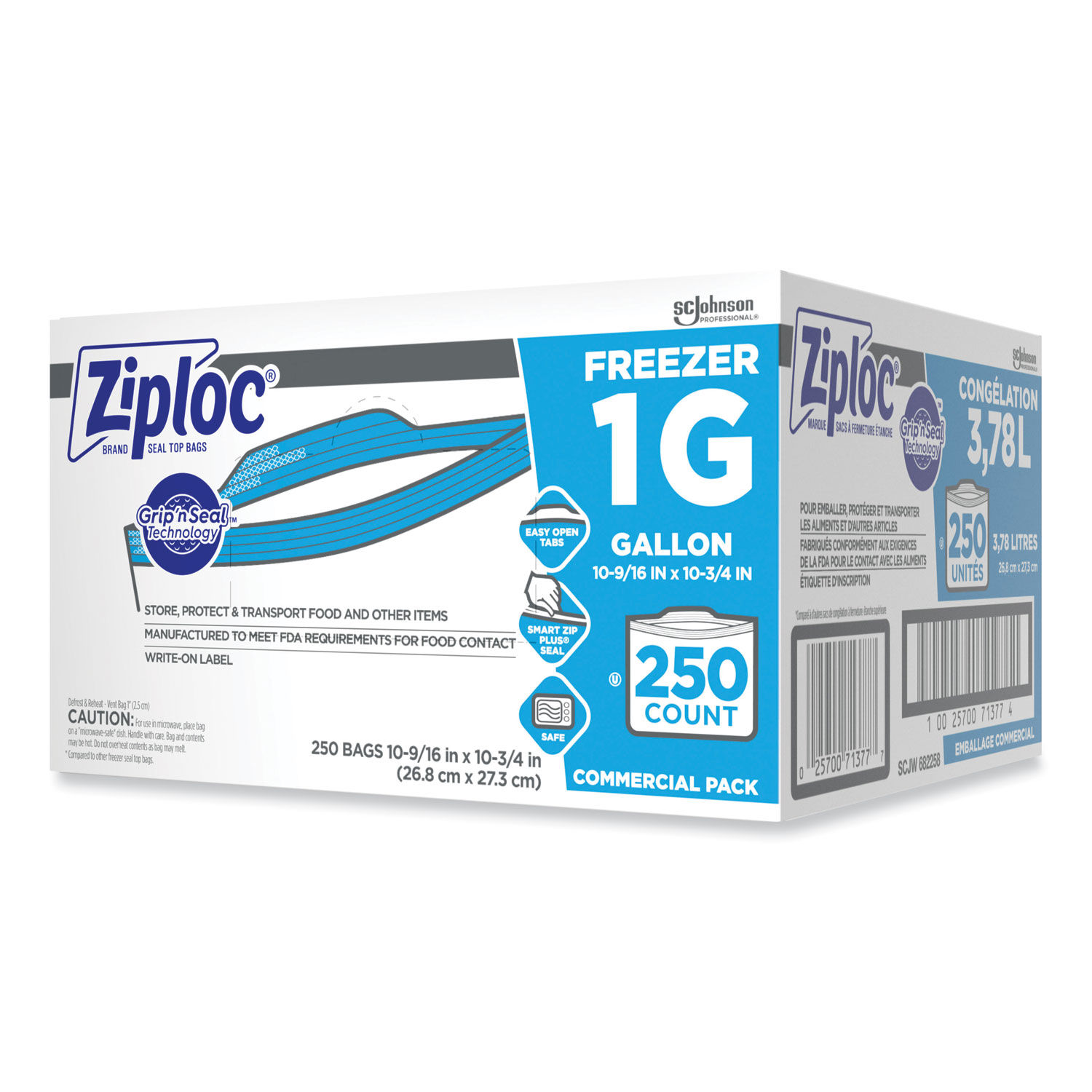 Ziploc Zipper Freezer Bags, 2 gal, 2.7 mil, 13 x 15.5, Clear, 100/Carton