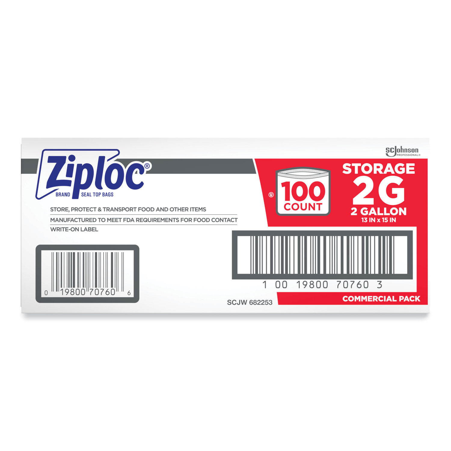 Ziploc Double Zipper Freezer Bags, 1 gal, 2.7 mil, 10.56 x 10.75, Clear, 250/Carton