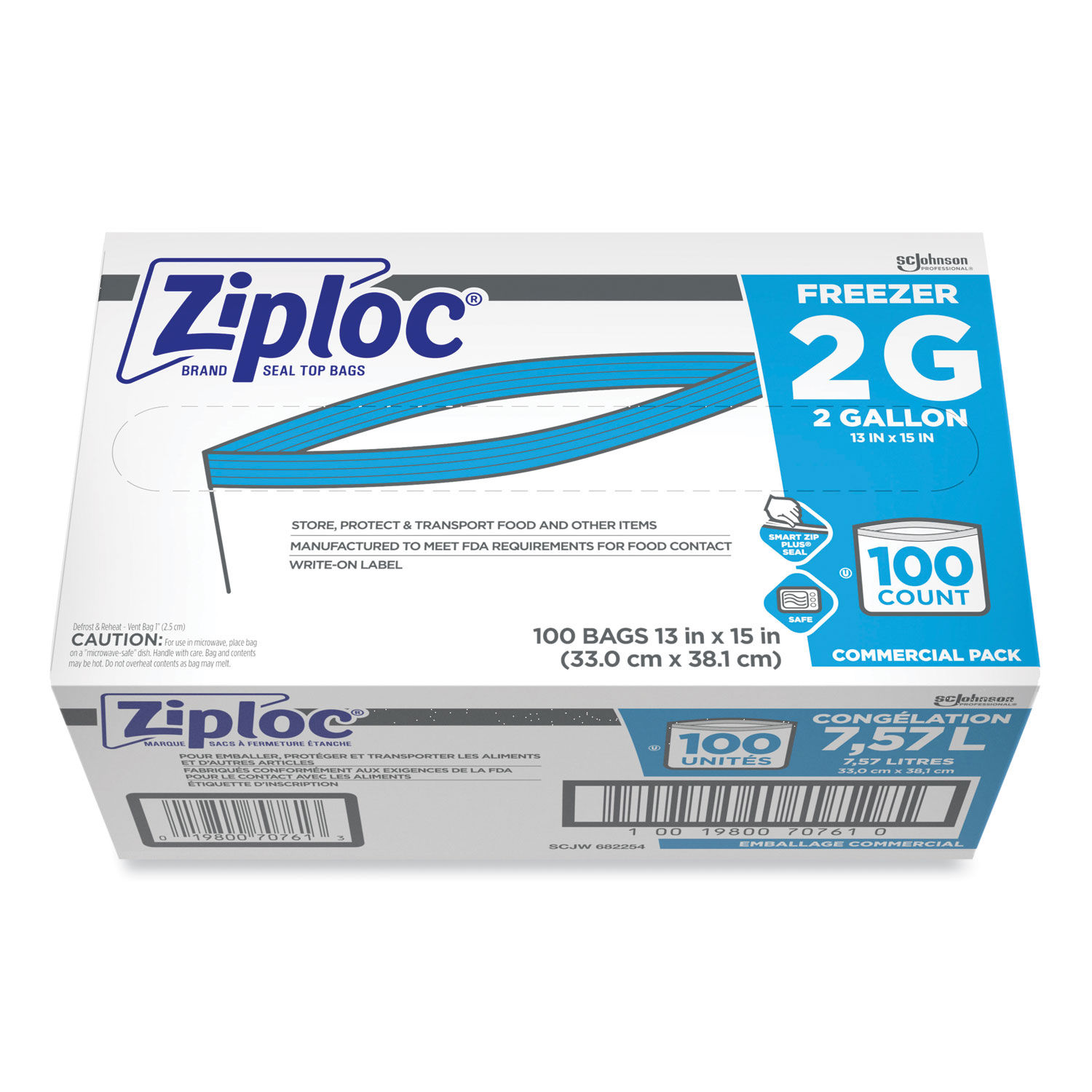 Ziploc Double Zipper Freezer Bags, 1 qt, 2.7 mil, 7 x 7.75, Clear, 300/Carton