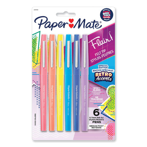 Paper Mate Flair Metallic Porous Point Pen, 0.7 mm, Assorted Ink and Barrel Colors, 8/Pack