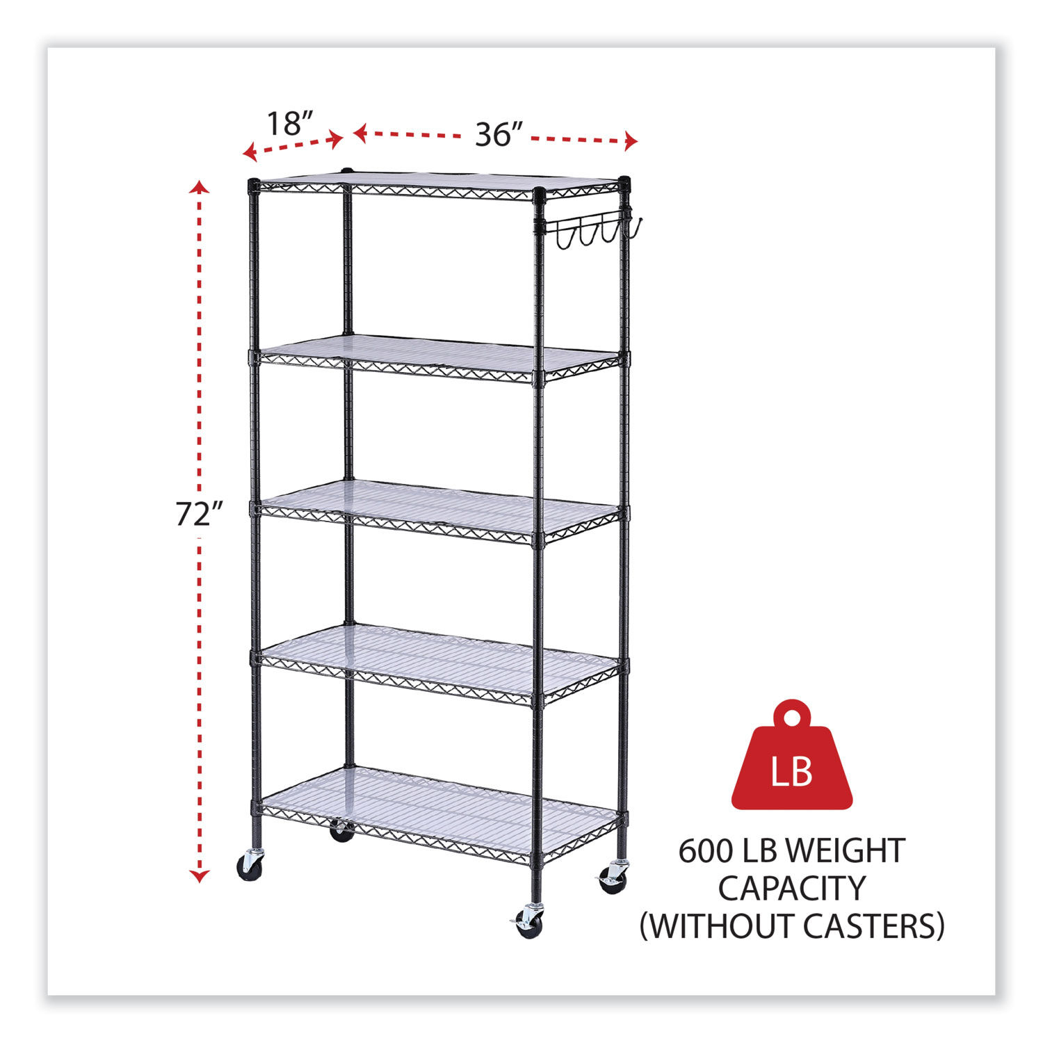 Alera 5-Shelf Wire Shelving Kit with Casters and Shelf Liners 48W x 18D x 72H Black Anthracite