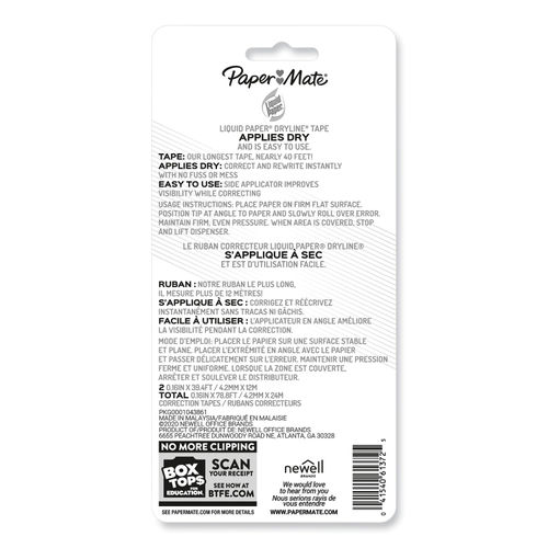 Paper Mate Liquid Paper Dryline Correction Tape, Non-Refillable, 1/6 x 472, 10/Pack (PAP6137406)