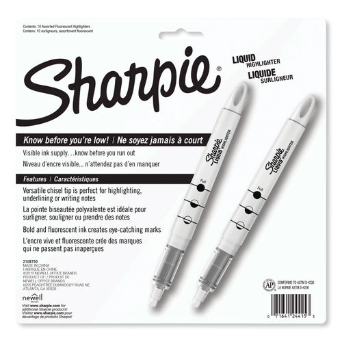 Sharpie Liquid Highlighters, Pen-Style, Assorted Colors - 10/Set 