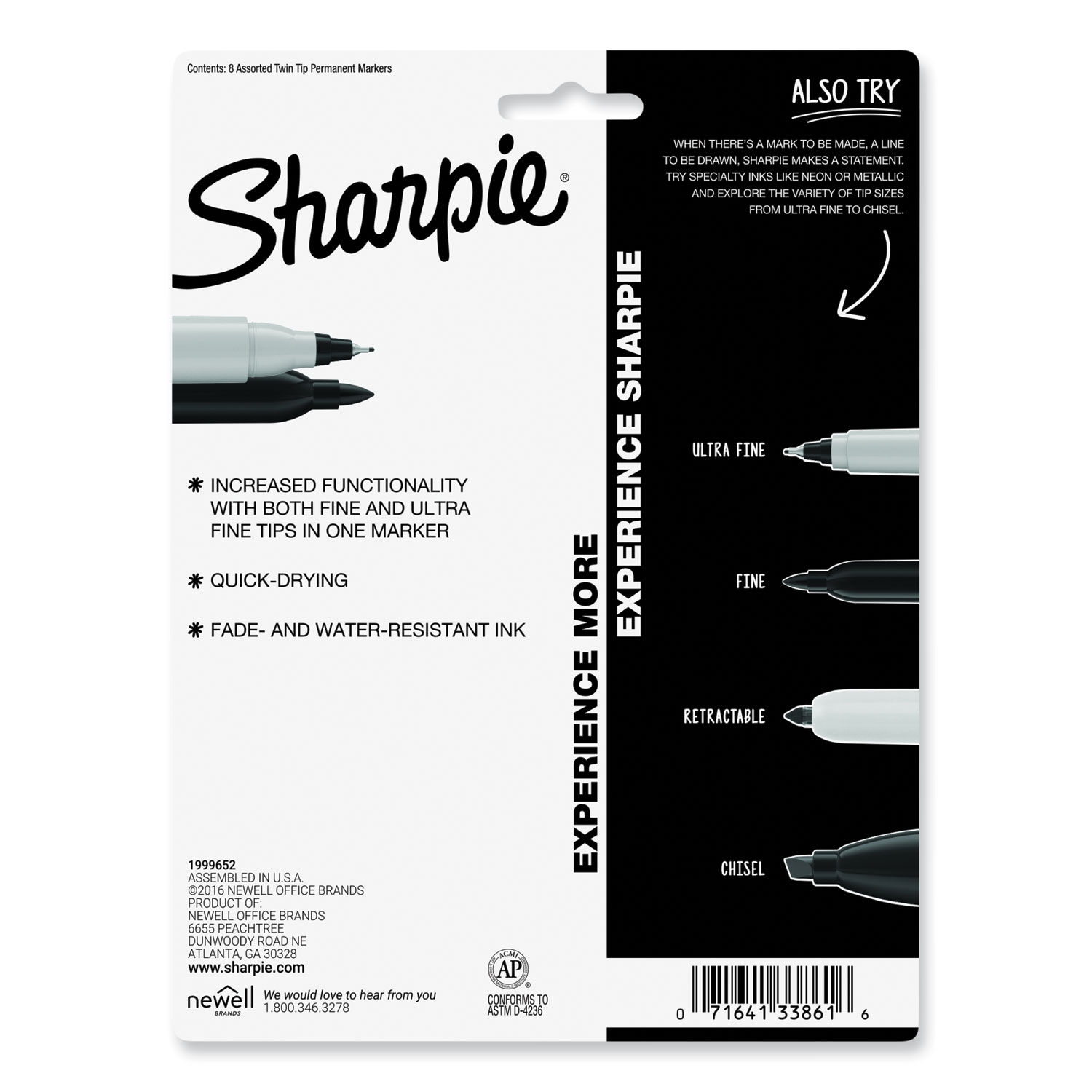  Sharpie 33861PP Twin-Tip Permanent Marker, Fine/Ultra-Fine  Bullet Tips, Assorted, 8/Set : Office Products