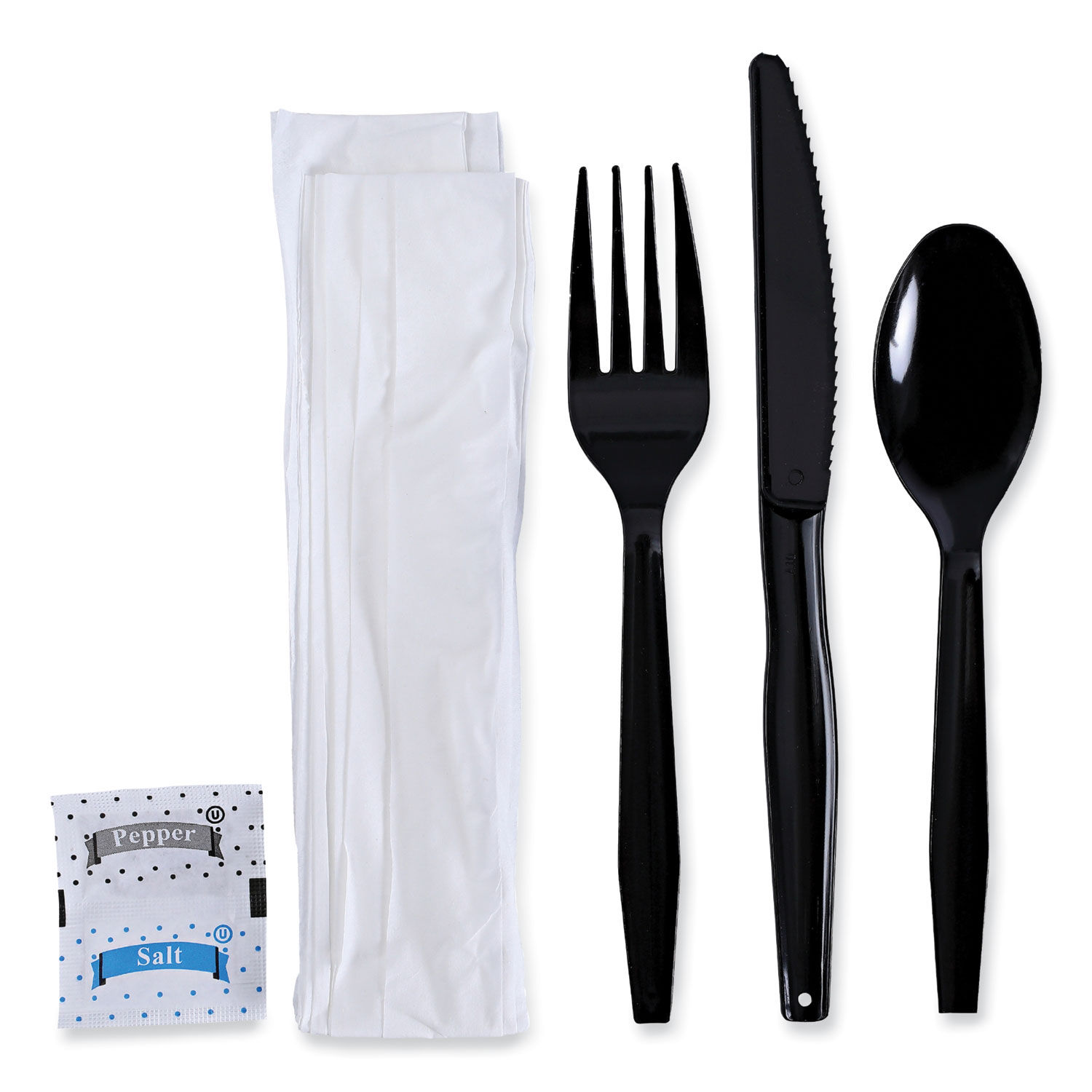 Choice Medium Weight Black Wrapped Plastic Cutlery Set with Knife, Fork,  and Spoon - 50/Pack