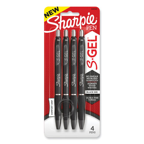 S-Gel Retractable Gel Pen Extra-Fine 0.38 mm, Black Ink, Black Barrel, Dozen