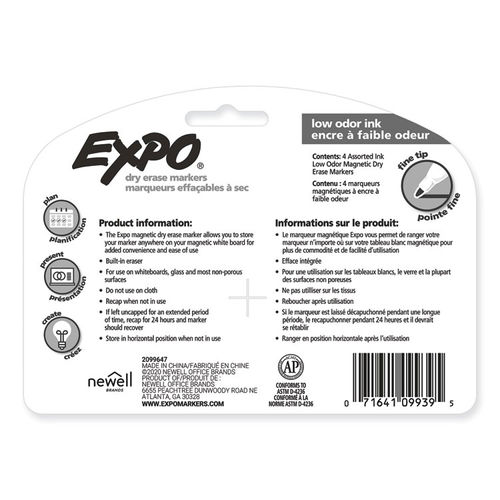 Expo Magnetic Dry Erase Marker - Fine Tip - Assorted - 8 Pack