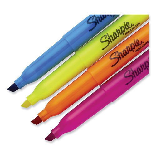 Sharpie Pocket Highlighters, Chisel Tip, Fluorescent Yellow, 4 Count 