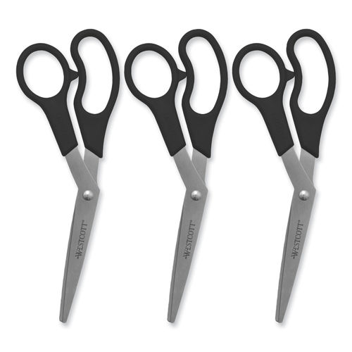 Universal Stainless Steel Scissors, 7 3/4 Length, 3 Cut, Bent Handle, Red, 3/Pack
