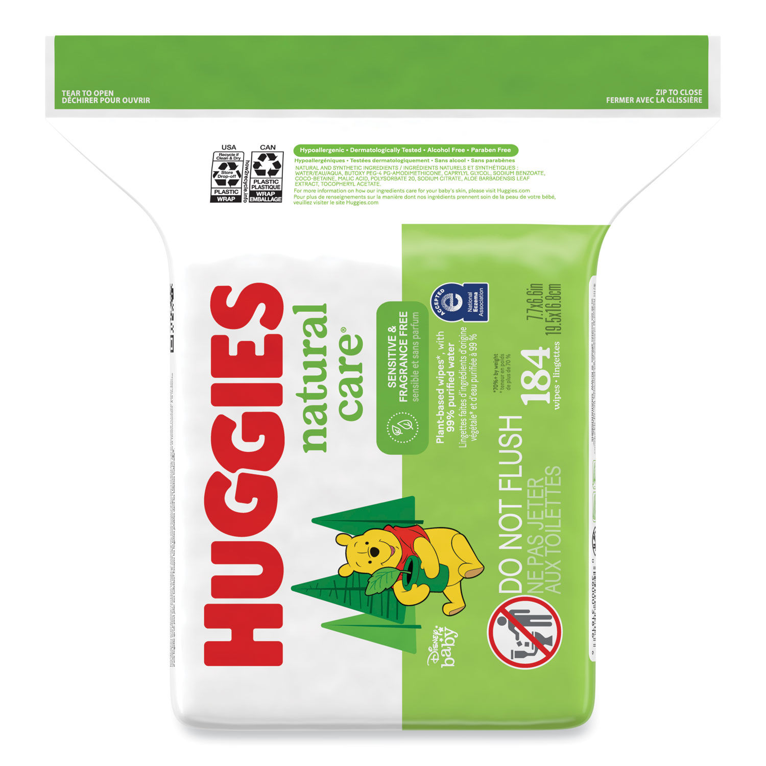 Huggies Natural Care Sensitive Baby Wipes 3.88 x 6.6 Unscented White 184/Pack 3 Packs/Carton 