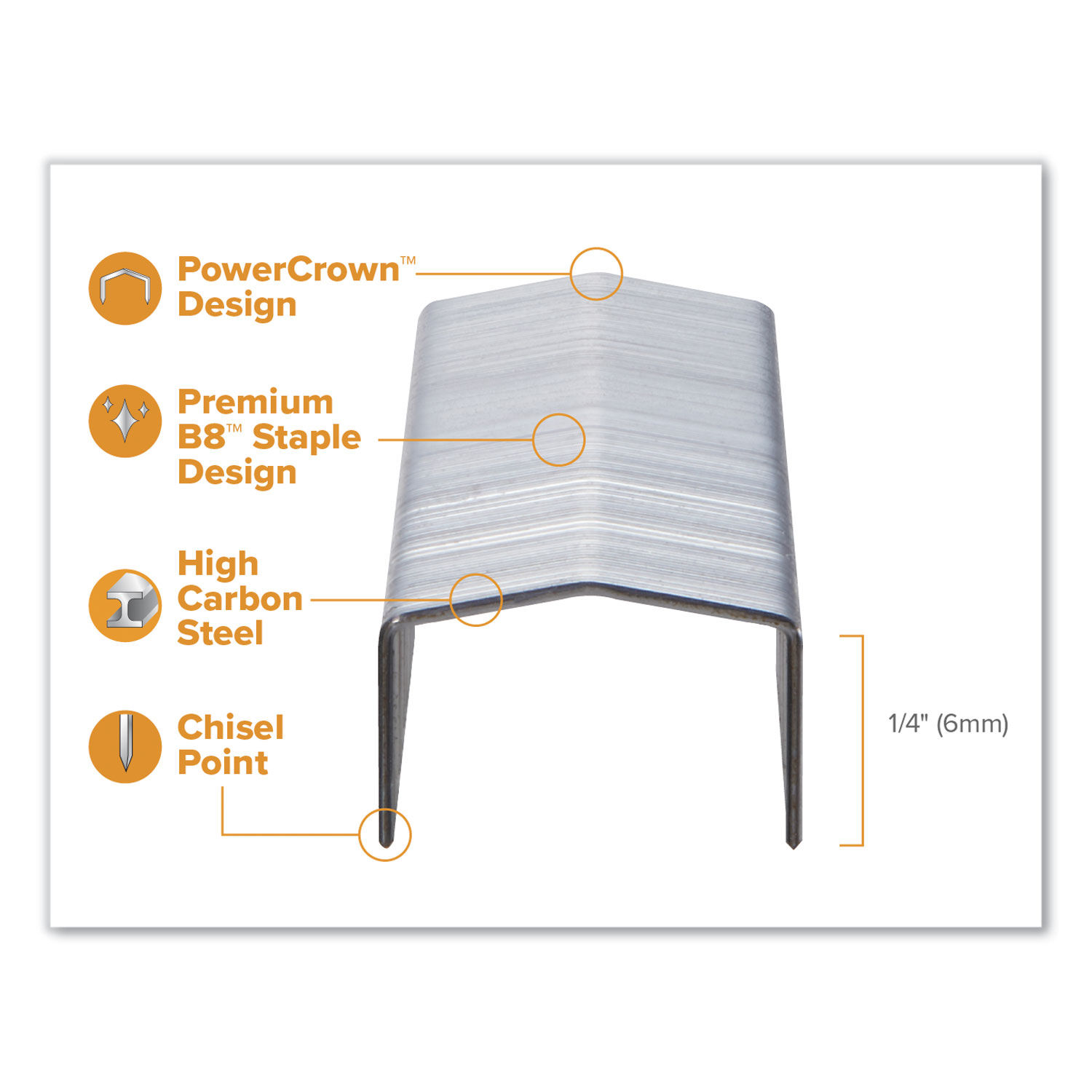 BOSTITCH B8 PowerCrown Premium Staples, 1/4 Leg Length, 5000 per Box