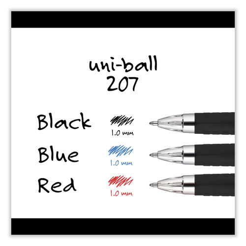 uniball 207 Retractable Fraud Prevention Gel Pens, Bold Point, 1.0 mm,  Translucent Gray Barrel, Blue Ink, Pack Of 12