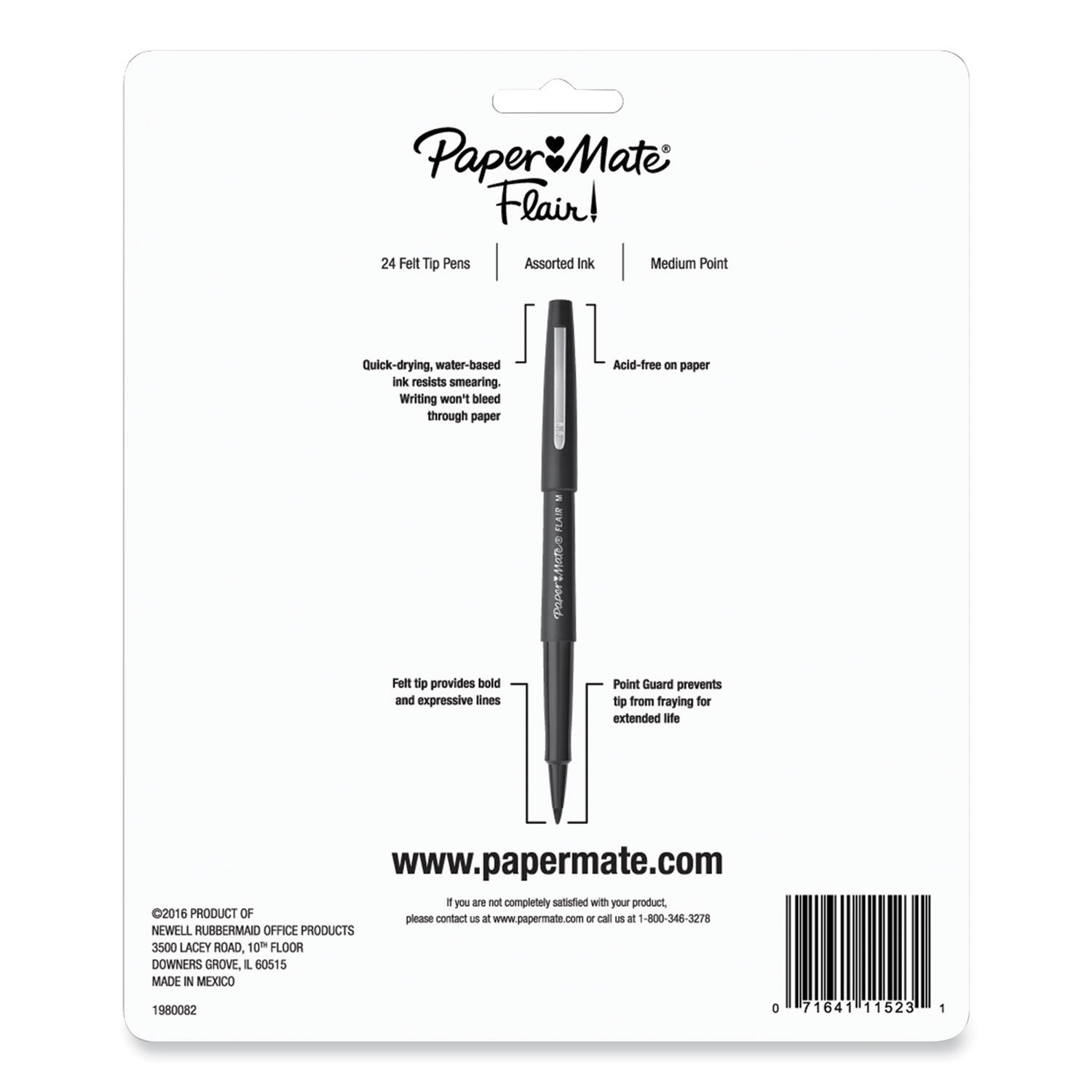 Paper Mate Flair Green Felt Tip Pens Point Guard, Bulk Pack of 24