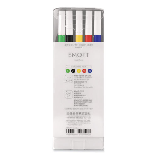 Emott Porous Point Pens, Fine 0.4 mm, Assorted Ink, 10/Pack, Uni-Ball (Ubc24836)