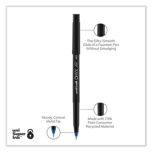 Uniball Onyx Rollerball Stick Pen 12 Pack, 0.7mm Fine Blue Pens