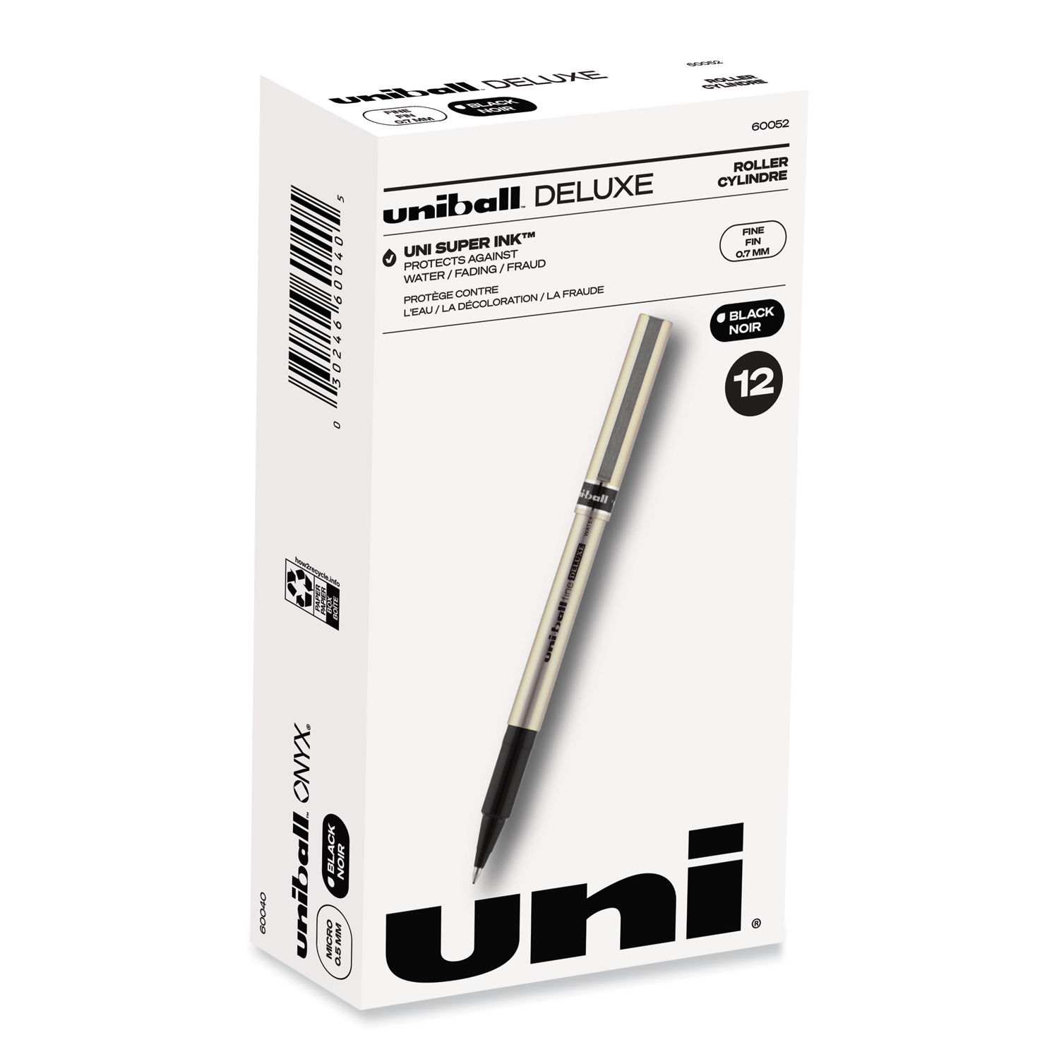 Uni-Ball Deluxe Roller Ball Pen Stick Fine 0.7 mm Black Ink Champagne Barrel Dozen