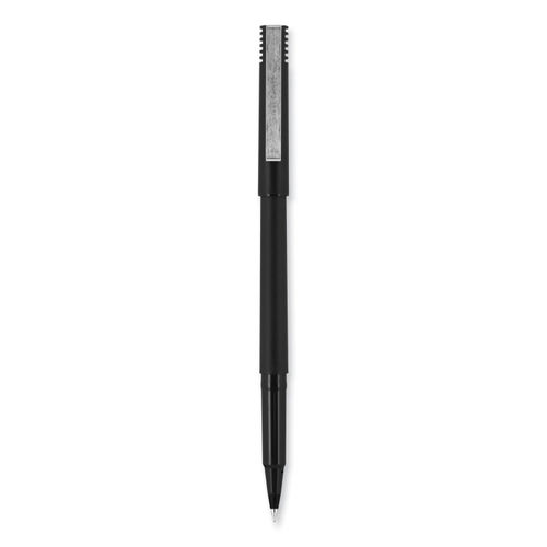 Uni-Ball Stick Roller Ball Pen, Micro 0.5mm, Black Ink, Black Matte Barrel, Dozen