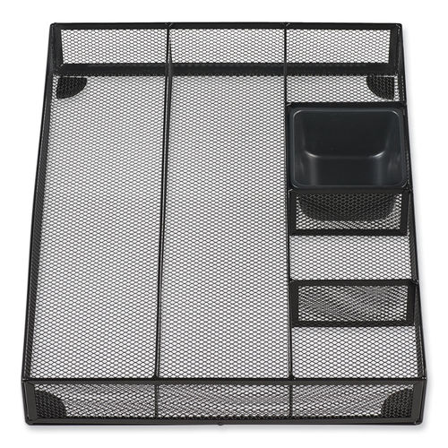 Metal Mesh Deep Desk Drawer Organizer, Six Compartments, 15.25 x 11.88 x  2.5, Black