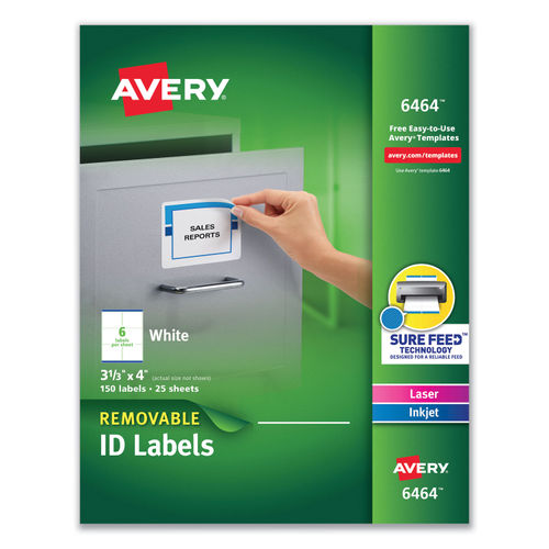 Removable Multi-Use Labels, Inkjet/Laser Printers, 3.33 x 4, White,  6/Sheet, 25 Sheets/Pack