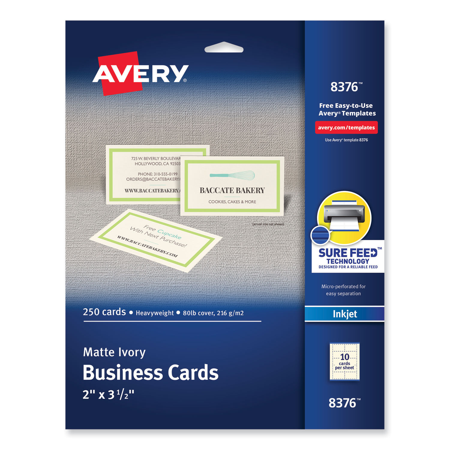 Blue Business Card Paper, 50 Sheets of Blank Printable Cardstock (2 x 3.5 in, 500 Cards)