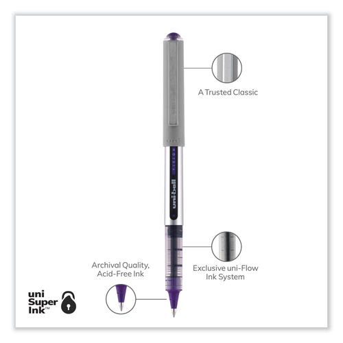 Uni-Ball Vision Roller Ball Pen Stick Fine 0.7 mm Majestic Purple Ink Gray Barrel Dozen